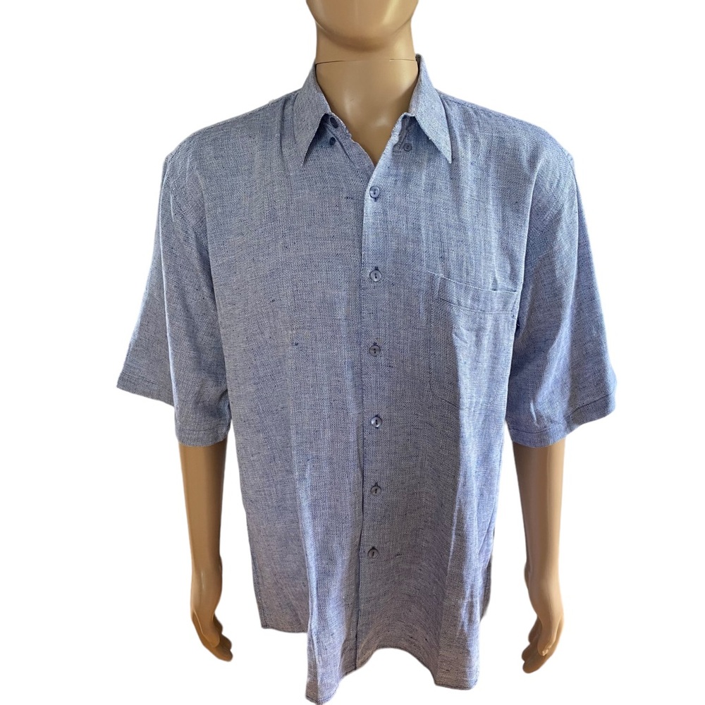 🤑 10/$100 Ottimo Italian vintage short Sleeve Linen Blend L Button Down L